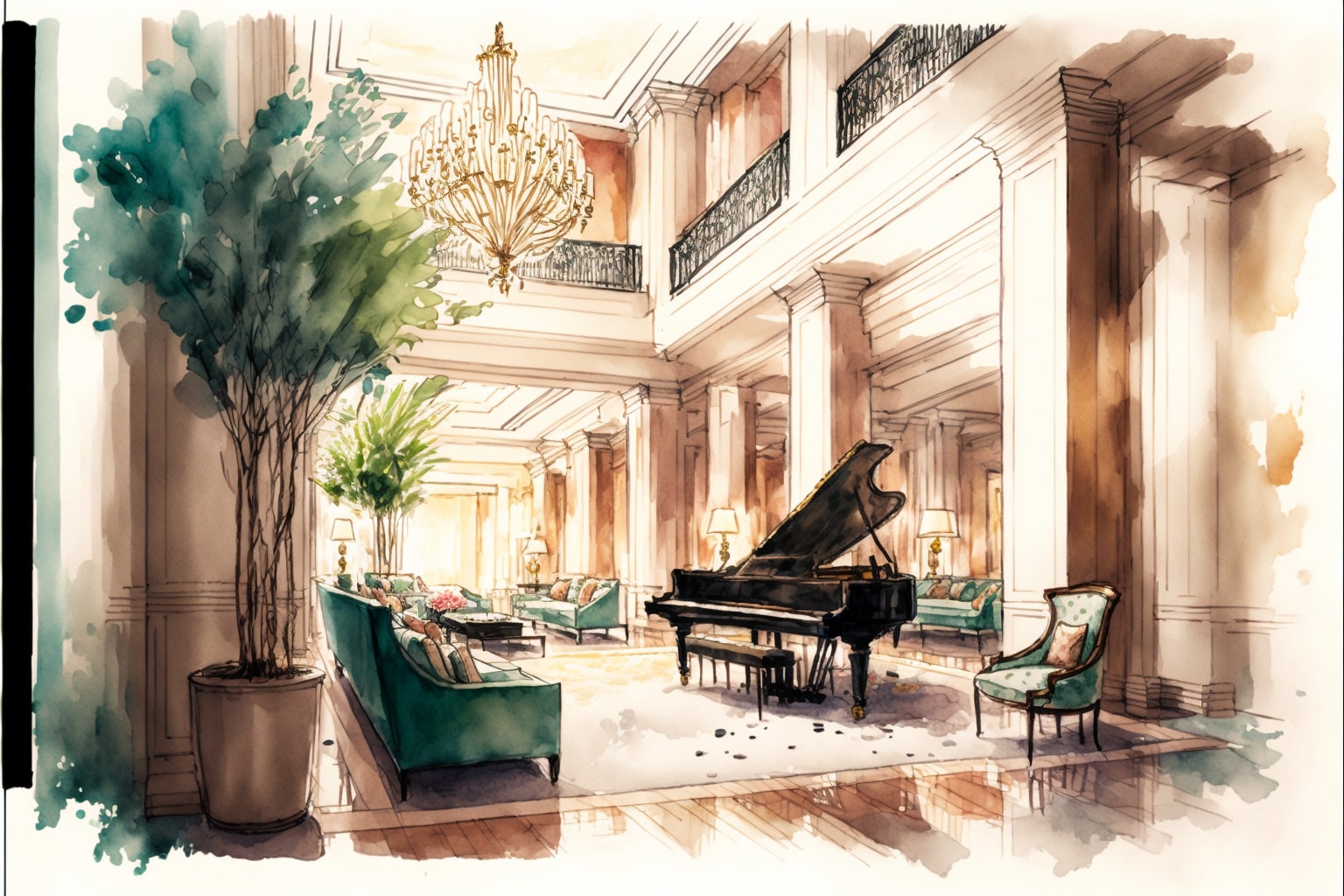 Meridian Chapters Blog 01 - Opulent Hotel Lobby with Grand Piano