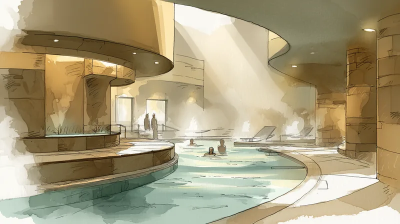 Indoor thermal pool with steam and luxurious relaxation atmosphere